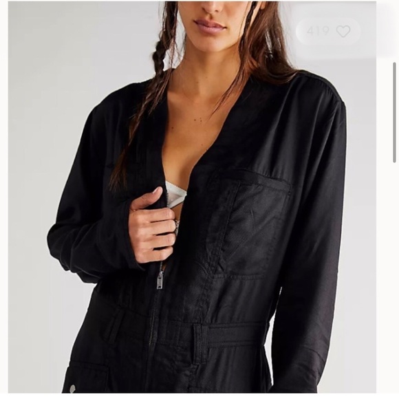 Free People Time for Me black lyocell overall jumpsuit size Medium new - Picture 9 of 16